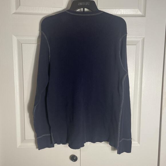 American Eagle Shirt Men XL Navy Blue Y2K Waffle Thermal Cotton Long Sleeve Logo - Picture 2 of 12